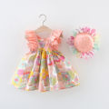 【DIV MALL】（NEW）(0-3 Years Old) Baby Girl Dress Summer Cotton Flower Print Small Flying Sleeve Dress For Baby Kids Korean Version Beach Dress Princess Dress For Kids Girls Gift Hat. 