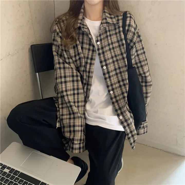 Spring%20and%20Autumn%20Plaid%20Shirt%20Coat%20Women's%20Clothing%20Design%20Sense%20Niche%20Shirt%202021%20New%20Retro%20Hong%20Kong%20Style%20Long-Sleeved%20Top%20-%20Image%208