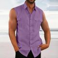 Leisure Men's Cotton Linen Tank Tops 2023 Spring Summer Casual Solid Color Buttoned Lapel Sleeveless Vest Shirt Fashion Camisole.