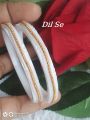 White Plastic bangles with golden metal works - 2pcs, Shankha design bangles. 