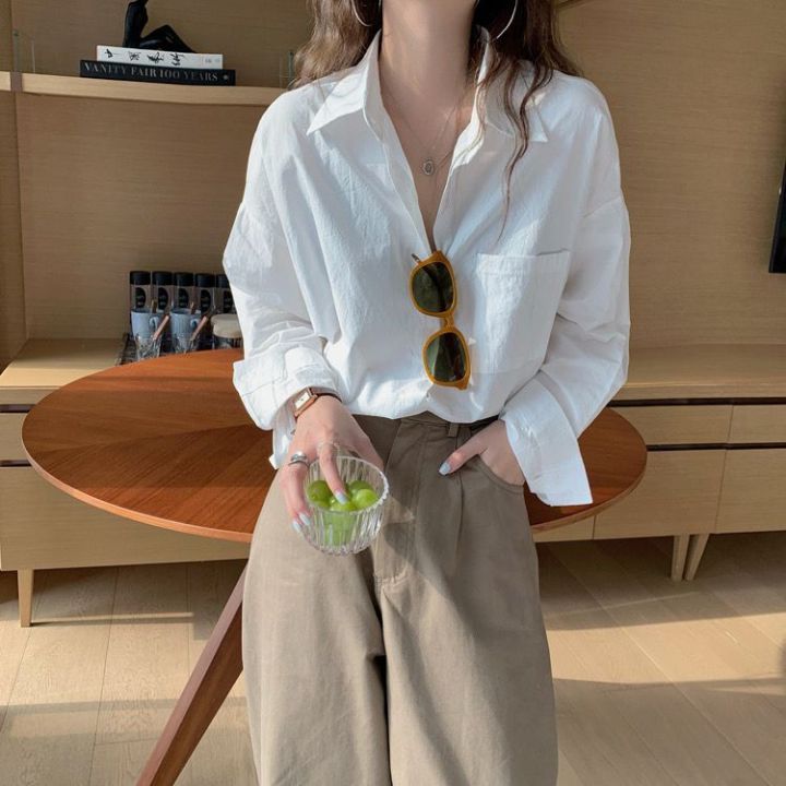 Hong%20Kong%20Style%20Mid-Length%20White%20Shirt%20Coat%20Early%20Autumn%20Top%20Women's%20New%20Design%20Sense%20Niche%20Korean%20Long%20Sleeve%20Shirt%20-%20Image%202