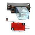 Limit Switch Long Hinge Roller Lever Arm SPDT Snap Action & HH52P DC 24V Coil DPDT 8 Pins Electromagnetic Power Relay.