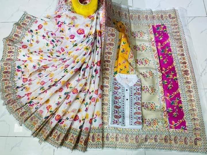 Stylish & fashionable New Hand Print  Matching best/Coupple Dress/For Men & Women / Saree & Panjabi/ (Combo Set)) - Panjabi - Panjabi For Men