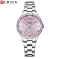 CURREN 9084 Luxury Brand Watches for Women with Stainless Steel Band Fashion Rhinestones Ladies Wristwatch with Luminous - Silver , Pink. 