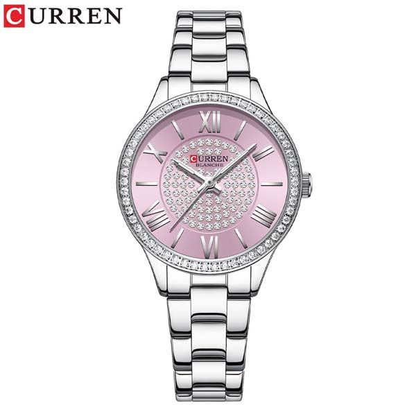 CURREN 9084 Luxury Brand Watches for Women with Stainless Steel Band Fashion Rhinestones Ladies Wristwatch with Luminous - Silver , Pink