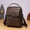 Vintage PU Men Handbag Leather Crossbody Bags Mens Multi-pocket Men Shoulder Bag Zipper Solid Waterproof for Travel Business. 