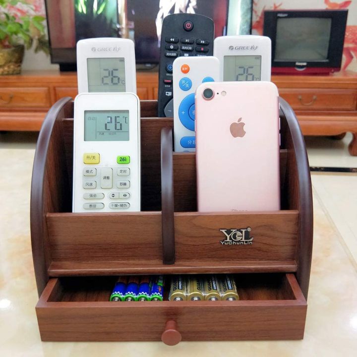 Wood%20Remote%20Control%20Storage%20Box%20with%20Slender%20Drawer-Brown%20-%20Image%203