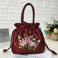 Portable Top-Handle Bags Women Flower Embroidered Silk Mini Potli Bag Chinese Style Females Handbags Retro Drawstring Shopping Handbag. 