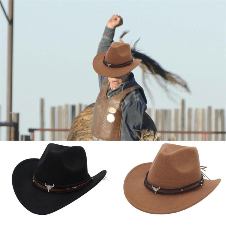 Western%20Cowboy%20Hat%20Outdoor%20Cowboy%20Hats%20Outdoor%20Wide%20Brim%20Hat%20With%20Strap%20Monochrome%20Felt%20Hats%20For%20Men&Women%20Cocked%20Top%20Hat%20-%20Image%202