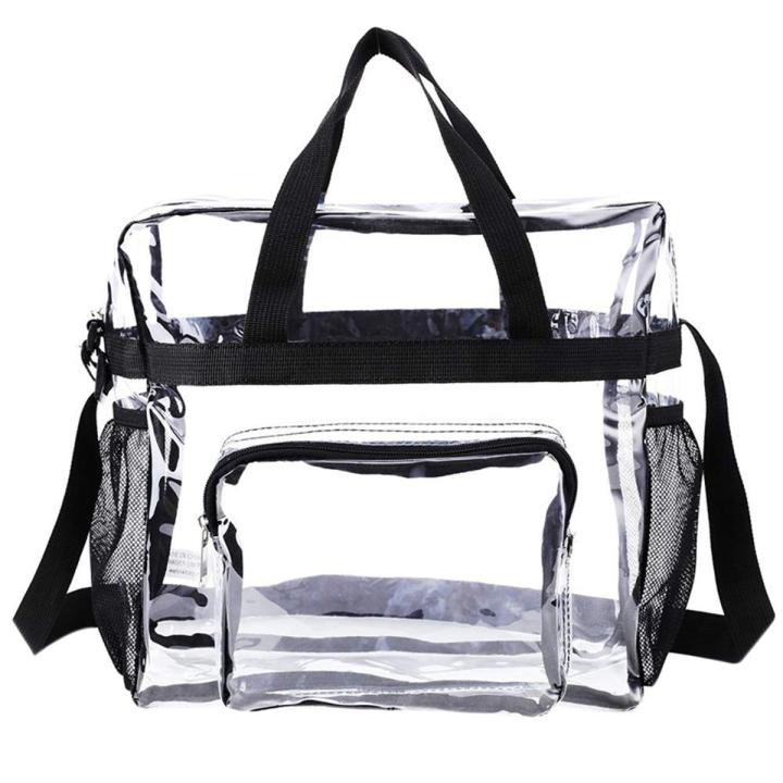 Transparent Tote Bag Stadium Security Travel and Gym Clear Bag, See Through  Tote Bag for Work, Sports Games and Concerts -black