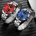 Men Business Casual Green Dial Watches / Stainless Steel Luminous Chronograph Quartz Watch / Luxury Simple Wristwatches.