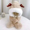 Cute Antler Baby Hat Winter Plush Warm Baby Scarf Hat Scarf Integrated Warm and Windproof 1-6 Years. 