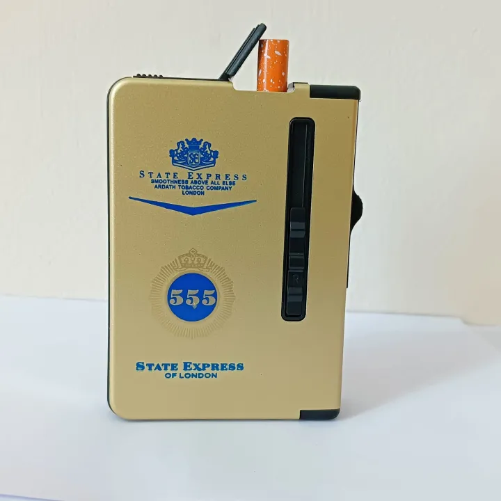 1 pcs 555 Gas Lighter Inside Cigaarette Box Case Cigaarette Holder Automatic Storage Box golden stat express