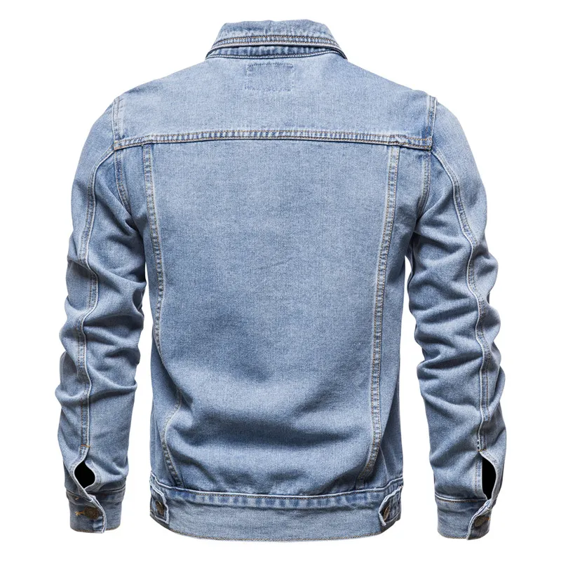 New 2021 Cotton Denim Jacket Men Casual Solid Color Lapel Single