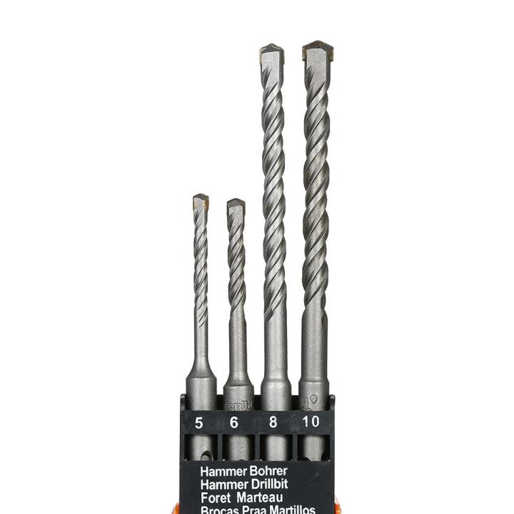 KOGEEK 4PCS 5-10mm Hammer Drills Bit Set 2 Pits 2 Slots SDS Round Shank Concrete Brick Tile Wall Drill Bits with Surface Heat Treatment 5mm 6mm 8mm 10mm