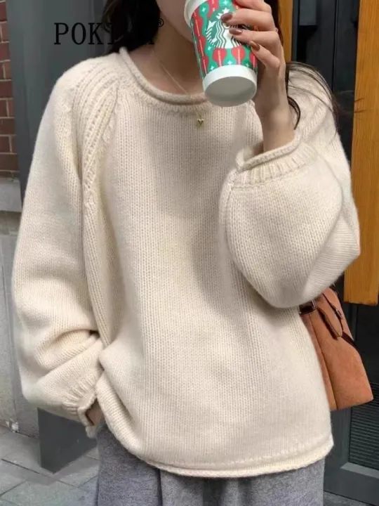 Pokiha%20Fashion%20Women%20New%20Elegant%20Casual%20Solid%20Loose%20Knitted%20Sweater%20Vintage%20O-Neck%20Long%20Sleeves%20Female%20Pullovers%20Chic%20Jumper%20-%20Image%203