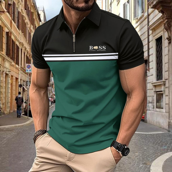 Spring Summer Autumn New Men's Short-sleeved Polo Shirt Sports Fitness Fashion Color Contrast Zipper High Quality Polo Shirt