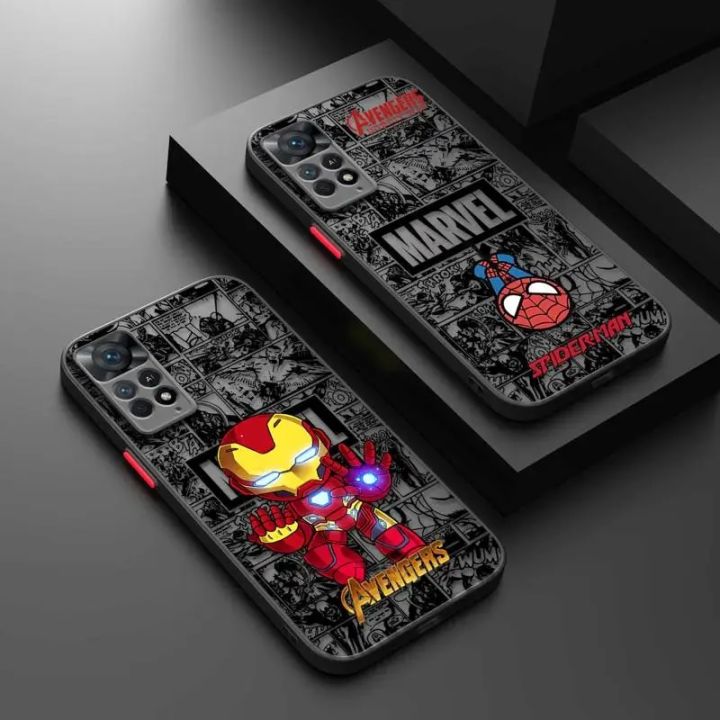 Matte Case For Xiaomi Redmi Note 11 12 12S 10 Pro 8 9 8T 11T 9S 10S 11S for Redmi 12 10C 9 12C Marvel Spiderman Iron Man Captain Abandon Abandon