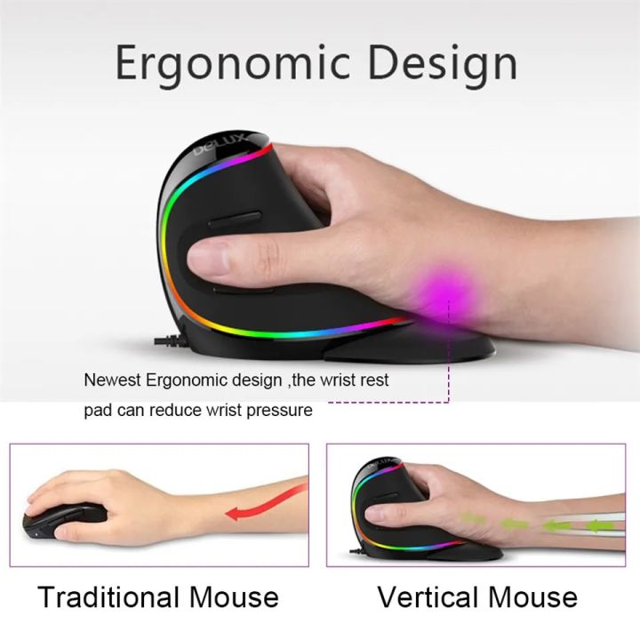 Delux%20M618%20PLUS%20Ergonomics%20Vertical%20Gaming%20Mouse%206%20Buttons%204000%20DPI%20RGB%20Wired/Wireless%20Right%20Hand%20Mice%20For%20PC%20Laptop%20Computer%20-%20Image%202