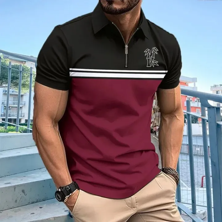 Men's%20polo%20shirt%20with%20collar%20and%20zipper,%20street%20casual%20T-shirt,%20striped%20color,%20new%20-%20Image%203