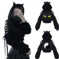 Women Long Sleeve Hoodies Kawaii Cat Ears Hoodie Gothic Punk Harajuku Cold Shouler Bandage Gothic Black Sweatshirts 2021.