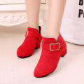 2024 New Korean Autumn and Winter Fleece Warm Girl Boots Matte Boots Mid-Tube Heightened Casual Girls Martin Boots.