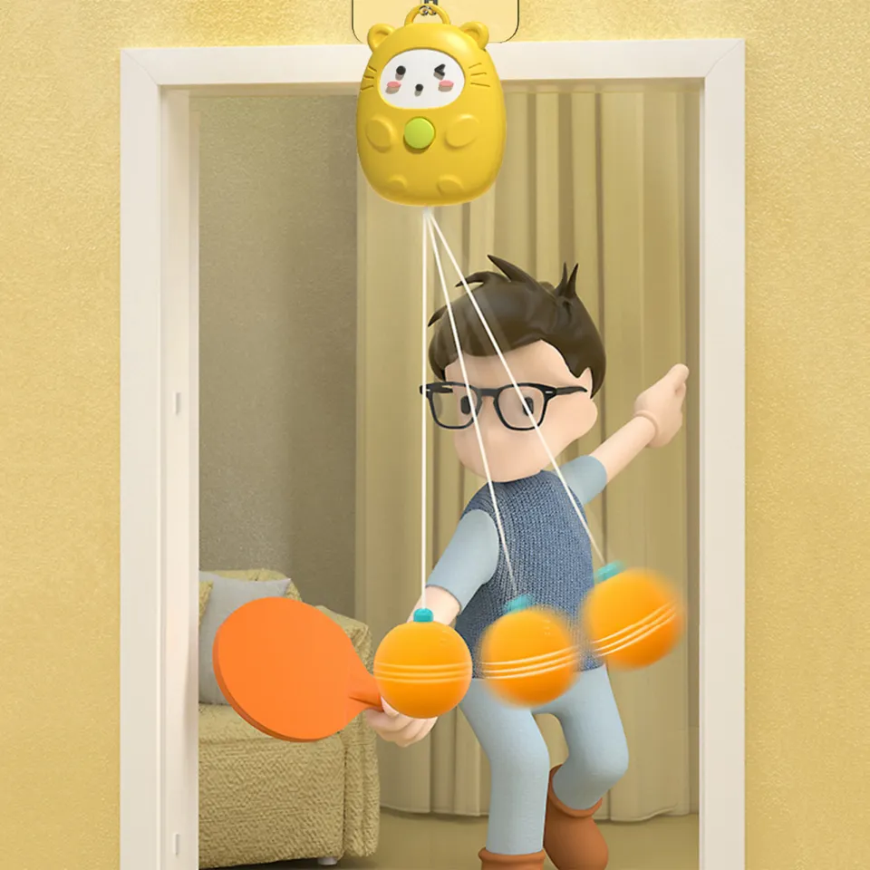 Door Frame le Tennis Trainer Cartoon Cat Indoor le Tennis Trainer for Kids Adults S Prtice Equipment with Retrle Rope Ball Paddles Hook Hang le Tennis Trainer