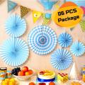 Light Blue Hanging Paper Fans Party Decoration For Anniversary, Birthday, Baby Shower, Valentine Day, Home, Restaurants and Showroom Decoration- (Pack of 6 Pcs). 