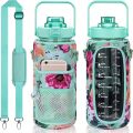 2L/64OZ Water Bottle Set Large Capacity Motivational Water Bottles with Straw and Sleeve Outdoor Sport Drinkware Gift.