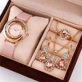 5PCS Set Luxury Watch Women Ring Necklace Earring Rhinestone Fashion Wristwatch Casual Ladies Watches Set Clock.