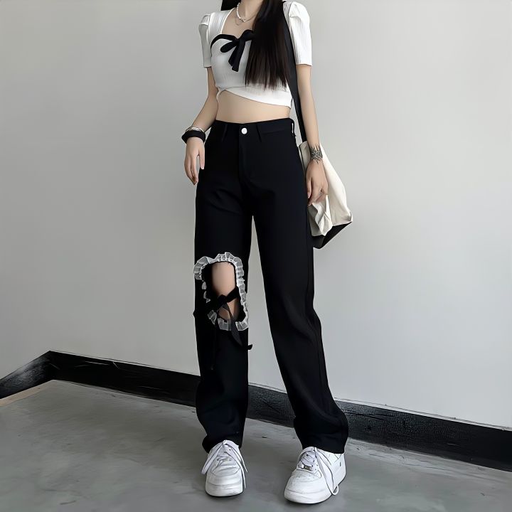 Black%20Lace%20Up%20Ripped%20High%20Waisted%20Jeans%20Korean%20Fashion%20Vibe%20Style%20Denim%20Trousers%20Streetwear%20Y2k%20Jeans%20Women%20Baggy%20Wide%20Leg%20Pants%20-%20Image%206