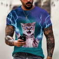 2022 lightning cat men's T-shirt 3D digital personalized o neck short sleeve shirt tops summer oversized fashion cool streetwear.