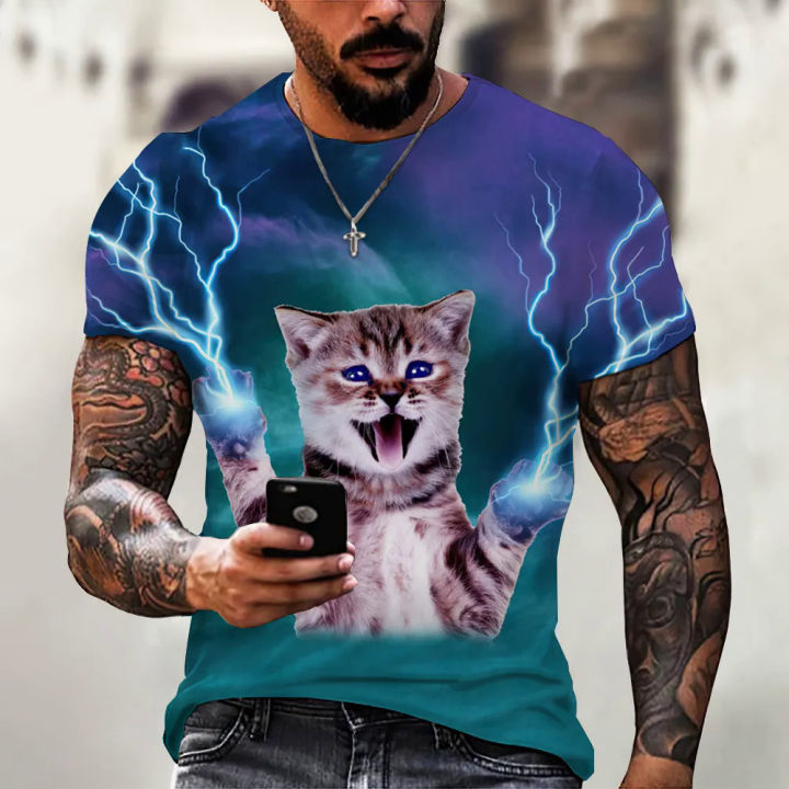 2022%20lightning%20cat%20men's%20T-shirt%203D%20digital%20personalized%20o%20neck%20short%20sleeve%20shirt%20tops%20summer%20oversized%20fashion%20cool%20streetwear%20-%20Image%205