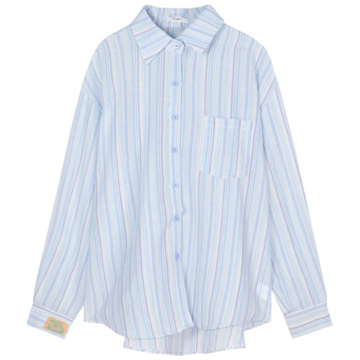 Pink%20Stripes%20polo%20Women's%20Collar%20Long-Sleeved%20Shirt%20Summer%20New%20Loose%20Thin%20Type%20Sunscreen%20Shirt%20Mid-Length%20Top%20-%20Image%209