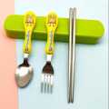 Kids Portable Stainless Steel Cutlery 2 Piece Spoon Fork With Chopsticks Set - Ideal Kids Student Gift Set For Mealtime Adventures At Home Or School. 