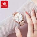 Olevs Ladies Watches Original Brand Waterproof Stainless Steel Strap Fashion Casual Rose Gold Quartz Analog Watch For Women.