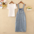 Women Denim Suspender Dress Solid Straps Loose Soft Cargo Jean Vestido Female Summer Versatile Casual Overalls Frock With Pocket. 