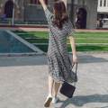 ZANZEA Korean Style Womens Summer Casual Loose Short Sleeve Patchwork Check Plaid Midi Dress.