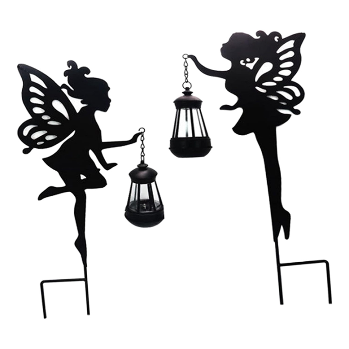 2Pcs Metal Fairy Solar Light Outdoor Black Yard Decorations for Lawn,Patio,Courtyard