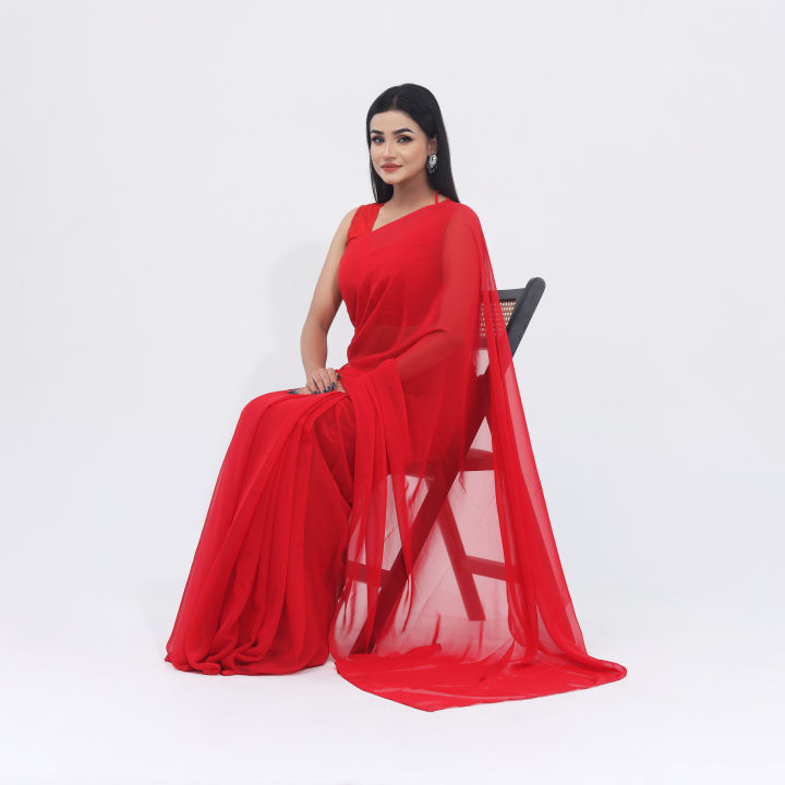 Lightweight Georgette Saree in Vibrant Red Color Ideal for All seasons- Perfect for Casual Wear - Embrace timeless style