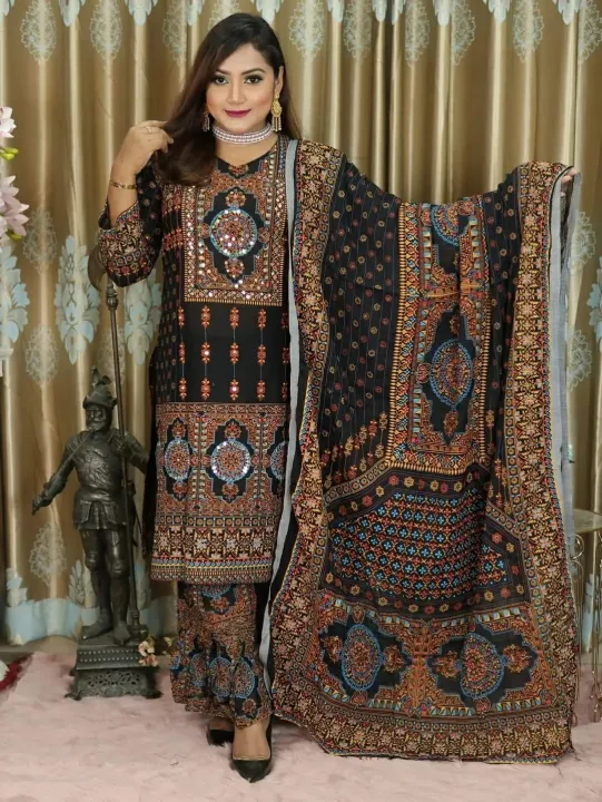 Readymade%20%20Stylish%20And%20Comfortable%20Made%20By%20Lilen%20%20Fabric%20Ghararah%20Three%20Piece%20For%20Women%20-%20Image%207