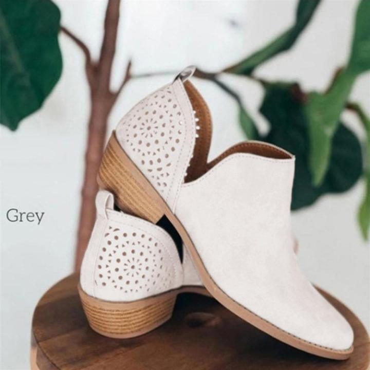 Fashion Square Middle Heel Pointed Toe Ankle Boots Casual Chunky Low Heel Women Short Boots