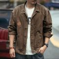 Jeans Coat for Men Wide Sleeves Vintage Brown Denim Jackets Man Autumn Cargo G Casual Winter Outerwear Washed Fast Delvery 2023.
