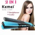 KM-2209 Brand 110-240V kemei hair straightener professional 2 in 1 ionic straightening iron & curler styling tool curling irons. 