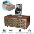 FM Vintage Wood Grain Bluetooth Speaker TWS Wireless Subwoofer Outdoor Portable Radio Gift Stereo Mobile Phone Stand Speaker.
