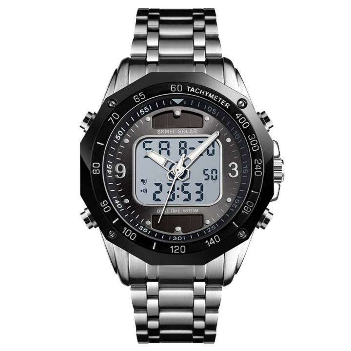 Men Solar Power Luminous Dual Display Digital Sport Wrist Watch