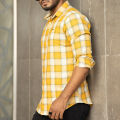 Men's Yellow Cotton Check Shirt. 