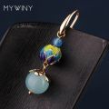 【beauty code store】MYWINY fashion jewelry Copper jewelry Cloisonne flowers vintage blue earrings women wind.