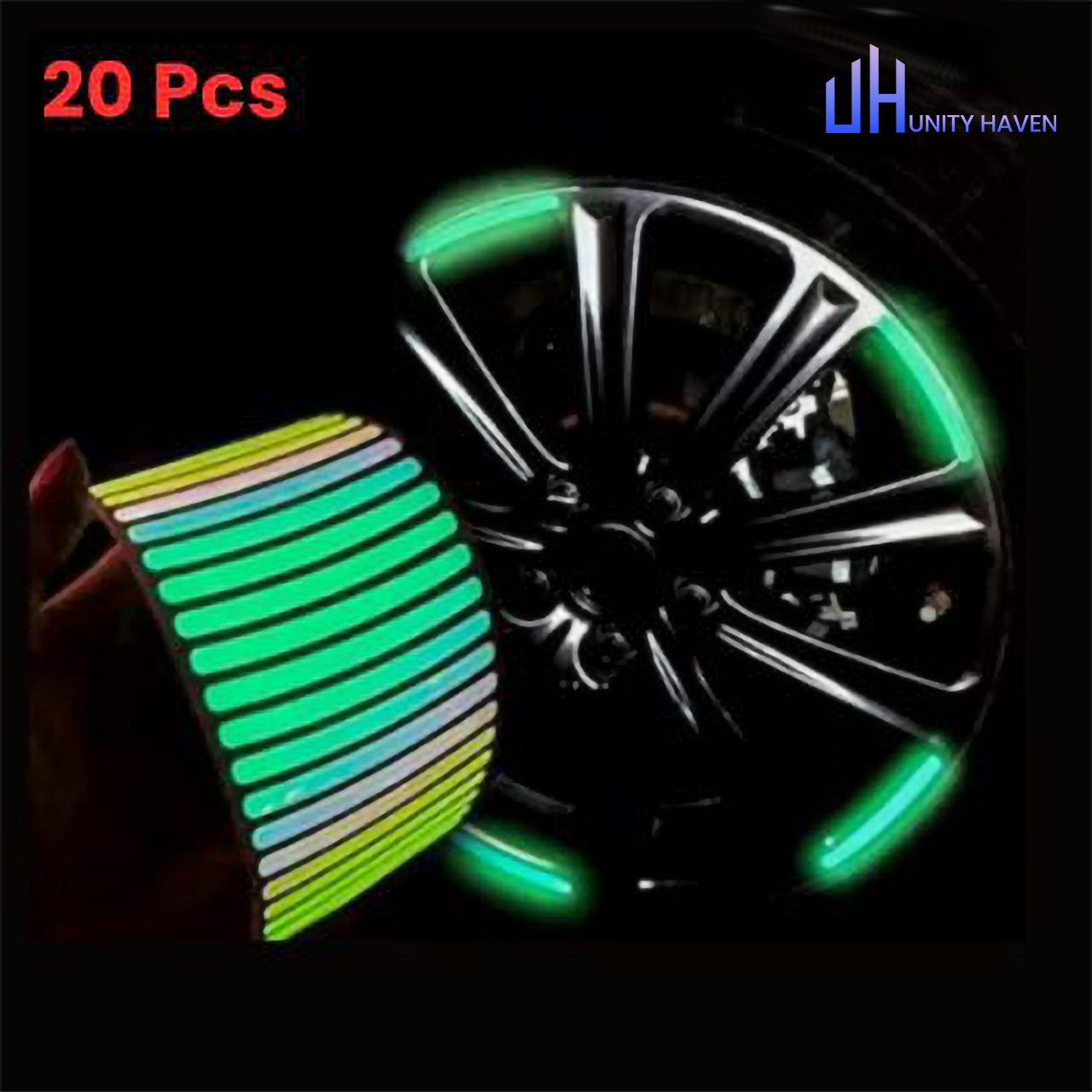 20pcs Car Wheel Hub Reflective Sticker Luminous Driving Car Bike Motorcycle Wheel Sticker