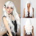 White Curly Wig Long Wavy Synthetic Hair Wig with Bangs White Cosplay Wigs for Women Holiday Party Hair High Temperature. 